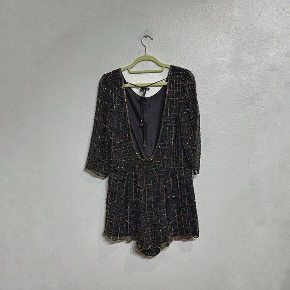 Raga Black Beaded Midnight Kiss Open Back Romper Sz M - Picture 8 of 11